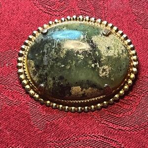 Vintage green agate stone brooch